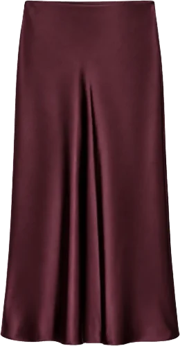 burgundy satin midi skirt