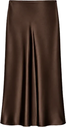 dark brown satin midi skirt