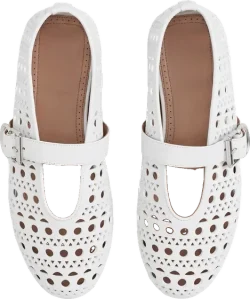 white laser-cut mary janes